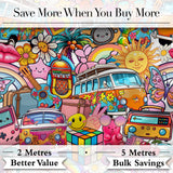 Cute  Hippie Van Rainbow Toys Collage Beige Background Seamless Pattern Digital Print Fabric by the Metre UK Sewing Quilting Textile