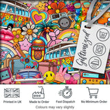 Hippie Van Rainbow Toys Collage Light Yellow Background Seamless Pattern Digital Print Fabric by the Metre UK Sewing Quilting Textile