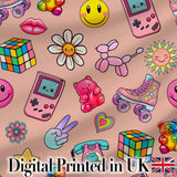 Toys  Smiley  Roller Skate Beige Background Seamless Pattern Digital Print Fabric by the Metre UK Sewing Quilting Textile