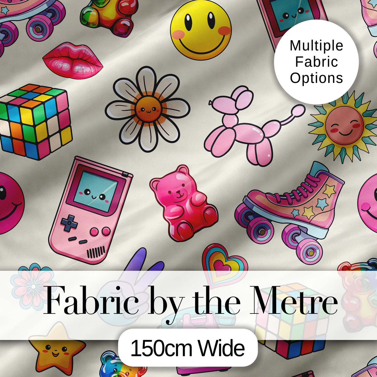 Toys  Smiley  Roller Skate Cream Background Seamless Pattern Digital Print Fabric by the Metre UK Sewing Quilting Textile