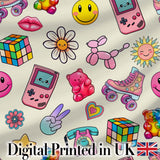 Toys  Smiley  Roller Skate Cream Background Seamless Pattern Digital Print Fabric by the Metre UK Sewing Quilting Textile