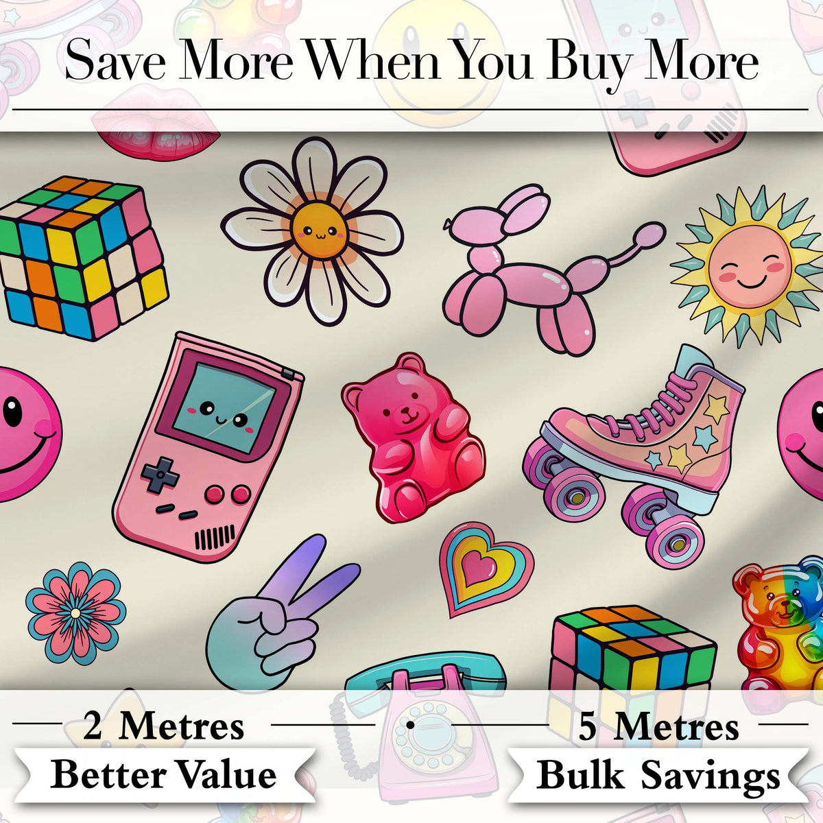 Toys  Smiley  Roller Skate Cream Background Seamless Pattern Digital Print Fabric by the Metre UK Sewing Quilting Textile
