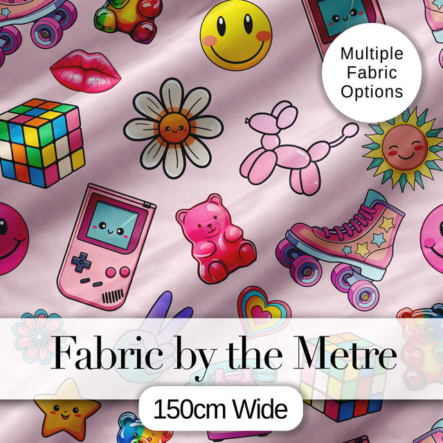 Toys  Smiley  Roller Skate Pink Background Seamless Pattern Digital Print Fabric by the Metre UK Sewing Quilting Textile