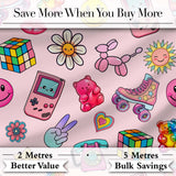 Toys  Smiley  Roller Skate Pink Background Seamless Pattern Digital Print Fabric by the Metre UK Sewing Quilting Textile