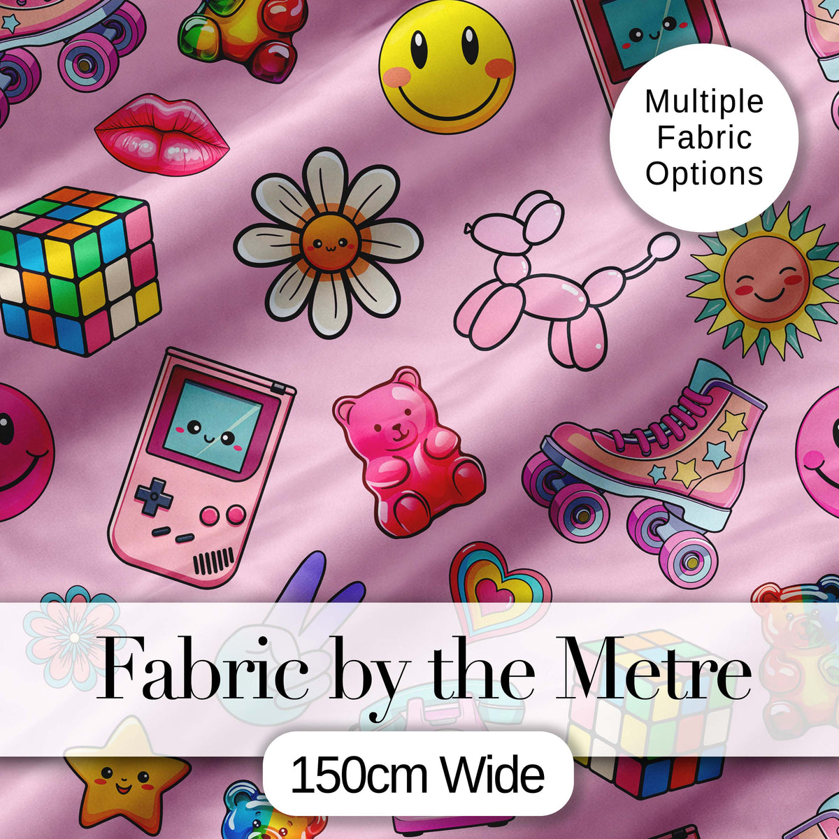 Toys  Smiley  Roller Skate Light Pink Background Seamless Pattern Digital Print Fabric by the Metre UK Sewing Quilting Textile