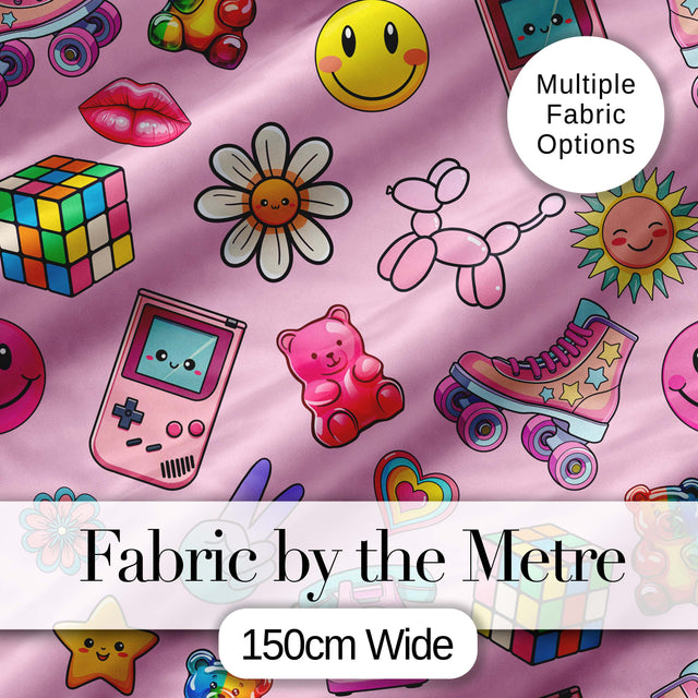 Toys  Smiley  Roller Skate Light Pink Background Seamless Pattern Digital Print Fabric by the Metre UK Sewing Quilting Textile
