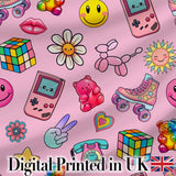 Toys  Smiley  Roller Skate Light Pink Background Seamless Pattern Digital Print Fabric by the Metre UK Sewing Quilting Textile