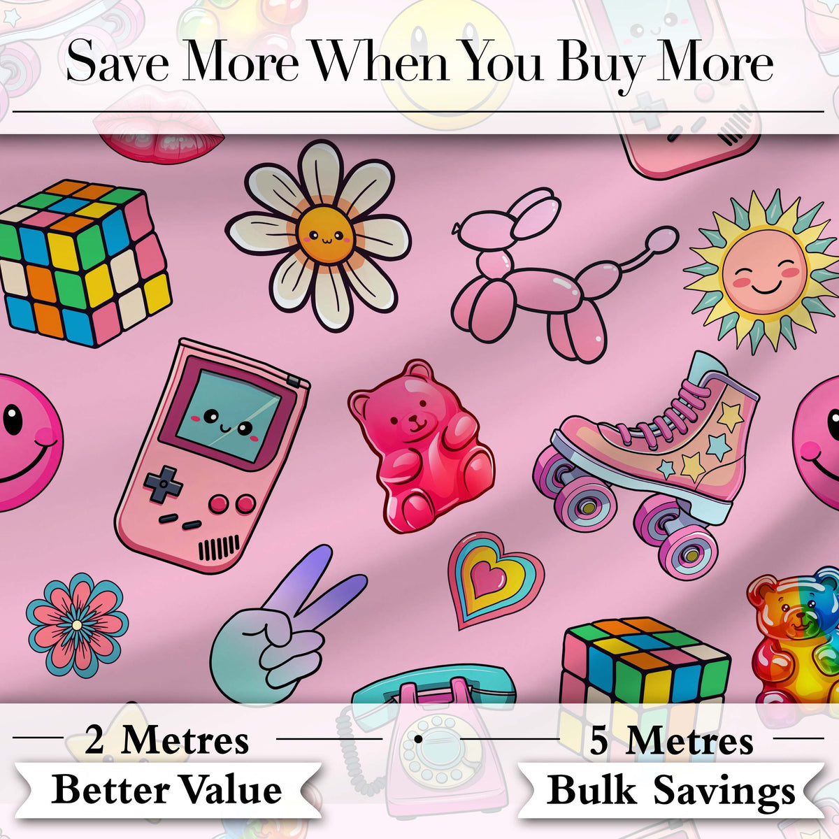 Toys  Smiley  Roller Skate Light Pink Background Seamless Pattern Digital Print Fabric by the Metre UK Sewing Quilting Textile