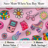 Toys  Smiley  Roller Skate Light Pink Background Seamless Pattern Digital Print Fabric by the Metre UK Sewing Quilting Textile