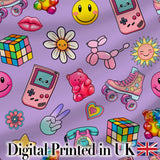 Toys  Smiley  Roller Skate Purple Background Seamless Pattern Digital Print Fabric by the Metre UK Sewing Quilting Textile