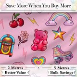 Gummy Bear Cherry Rainbow Roller Skate Light Pink Background Seamless Digital Print Fabric by the Metre UK Sewing Quilting Textile