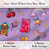 Cute Kawaii Gummy Bear Cherry Rainbow Roller Skate Purple Background Seamless Digital Print Fabric by the Metre UK Sewing Quilting Textile