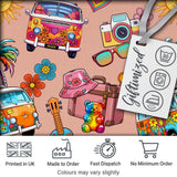 Hippie Vans Camera Guitar Floral Peach Background Seamless Digital Print Fabric by the Metre UK Sewing Quilting Textile