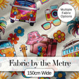 Hippie Van Camera Guitar Floral Travel Beige Background Seamless Digital Print Fabric by the Metre UK Sewing Quilting Textile