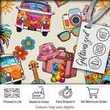 Hippie Van Camera Guitar Floral Travel Beige Background Seamless Digital Print Fabric by the Metre UK Sewing Quilting Textile
