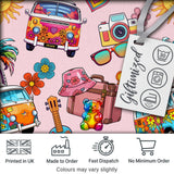 Hippie Van Camera Guitar Floral Travel Light Pink Background Seamless Digital Print Fabric by the Metre UK Sewing Quilting Textile