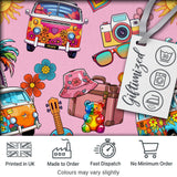 Hippie Van Camera Guitar Floral Travel Soft Pink Background Seamless Digital Print Fabric by the Metre UK Sewing Quilting Textile