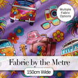 Hippie Van Camera Guitar Floral Travel Lavender Background Seamless Digital Print Fabric by the Metre UK Sewing Quilting Textile