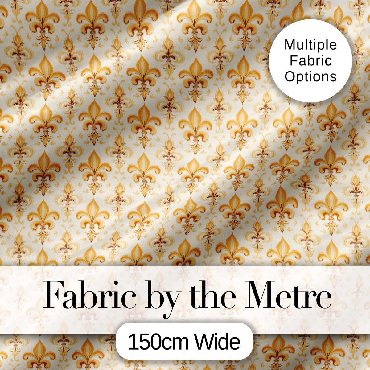 Vintage Fleur De Lis Damask Pattern Warm Gold Background Seamless Digital Print Fabric by the Metre UK Sewing Quilting Textile
