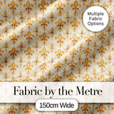 Vintage Fleur De Lis Damask Pattern Warm Gold Background Seamless Digital Print Fabric by the Metre UK Sewing Quilting Textile