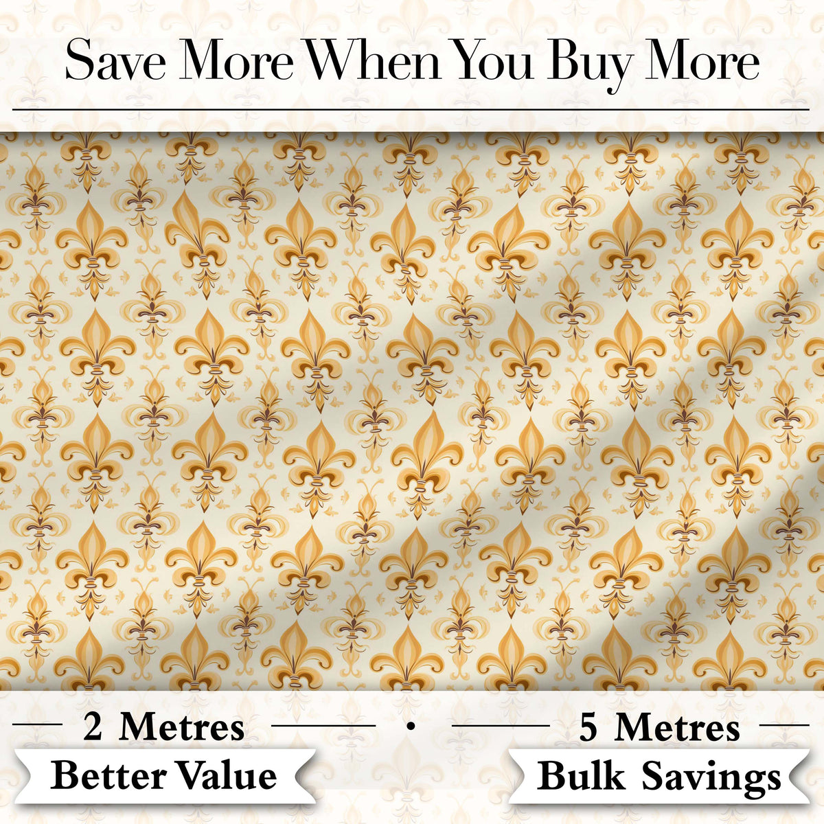 Vintage Fleur De Lis Damask Pattern Warm Gold Background Seamless Digital Print Fabric by the Metre UK Sewing Quilting Textile