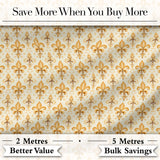 Vintage Fleur De Lis Damask Pattern Warm Gold Background Seamless Digital Print Fabric by the Metre UK Sewing Quilting Textile