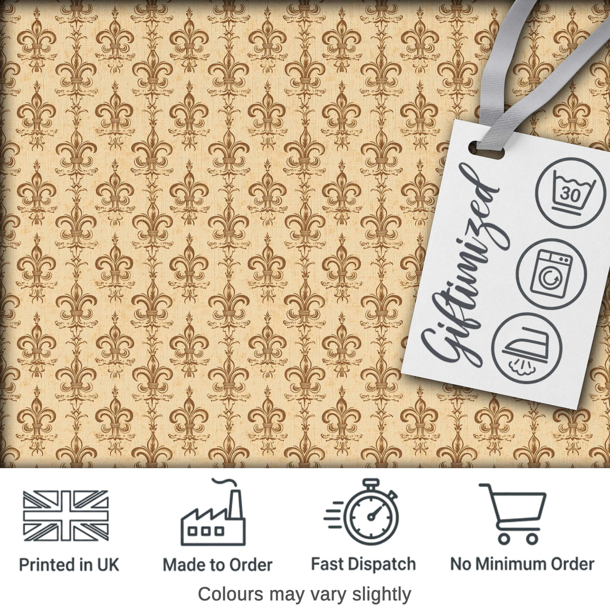 Vintage Fleur De Lis Damask Pattern Classic Cream Background Seamless Digital Print Fabric by the Metre UK Sewing Quilting Textile