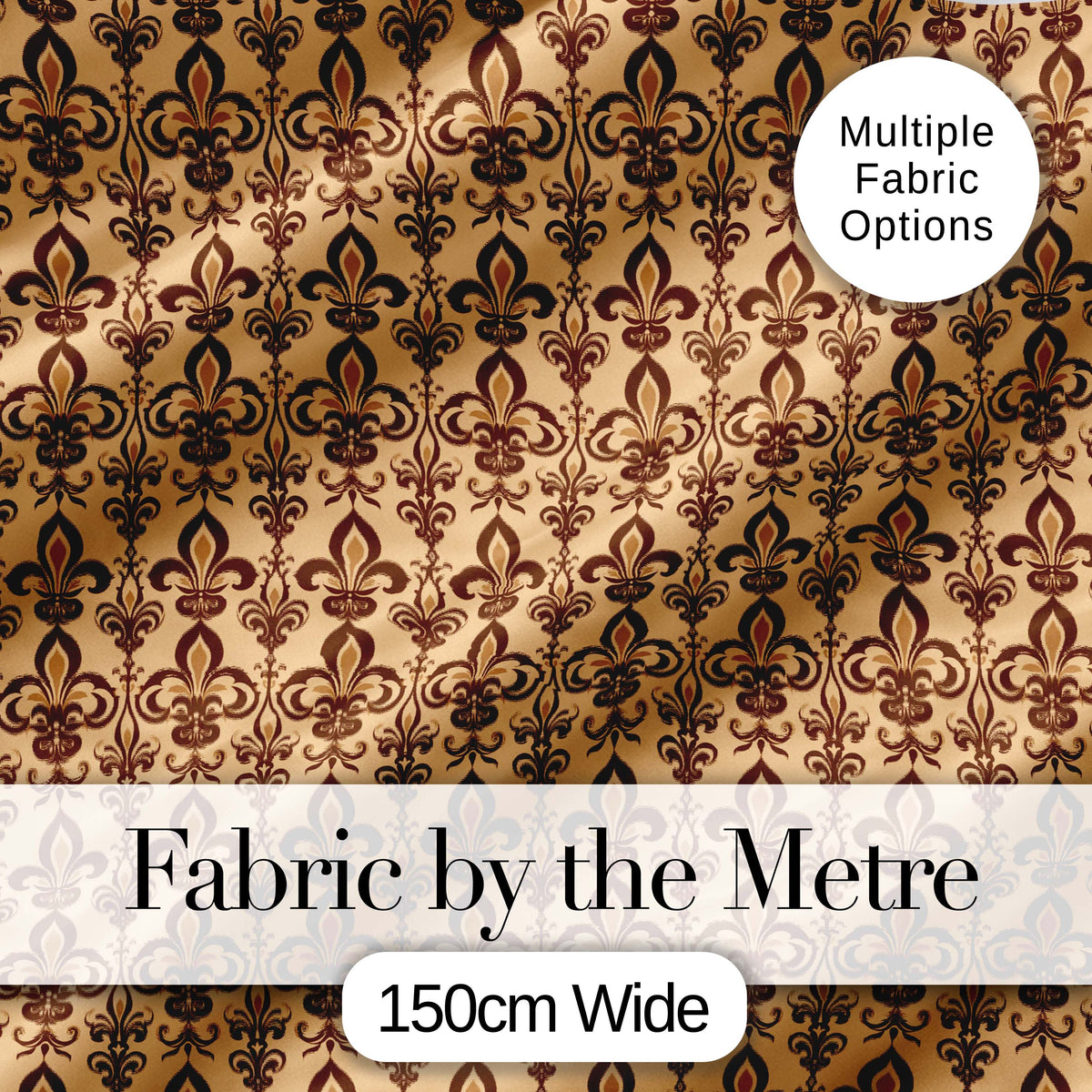 Bold Dark Brown Fleur De Lis Floral Damask Seamless Pattern Digital Print Fabric by the Metre UK Sewing Quilting Textile