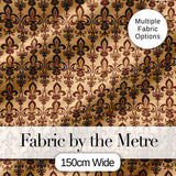 Bold Dark Brown Fleur De Lis Floral Damask Seamless Pattern Digital Print Fabric by the Metre UK Sewing Quilting Textile