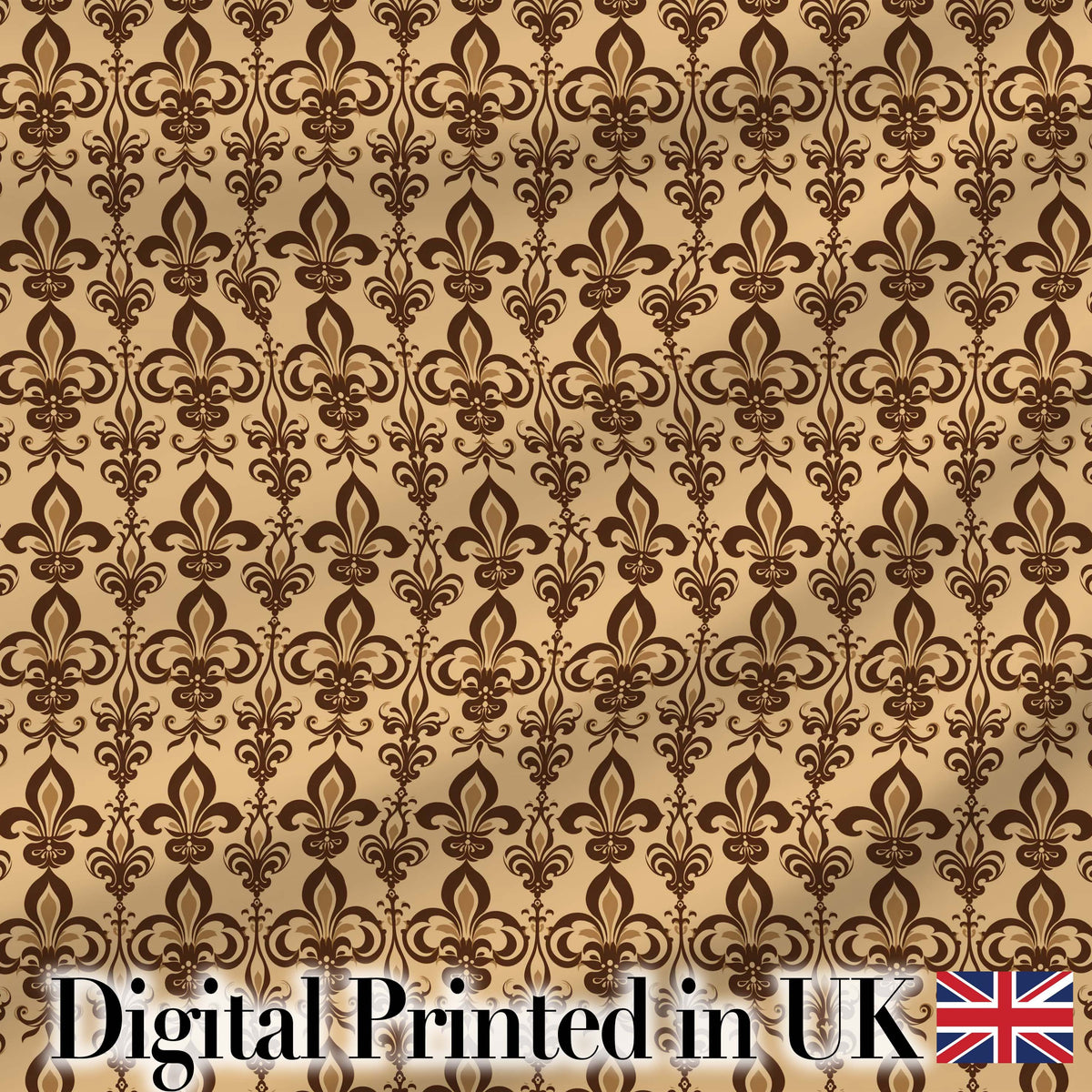 Bold Dark Brown Fleur De Lis Floral Damask Seamless Pattern Digital Print Fabric by the Metre UK Sewing Quilting Textile