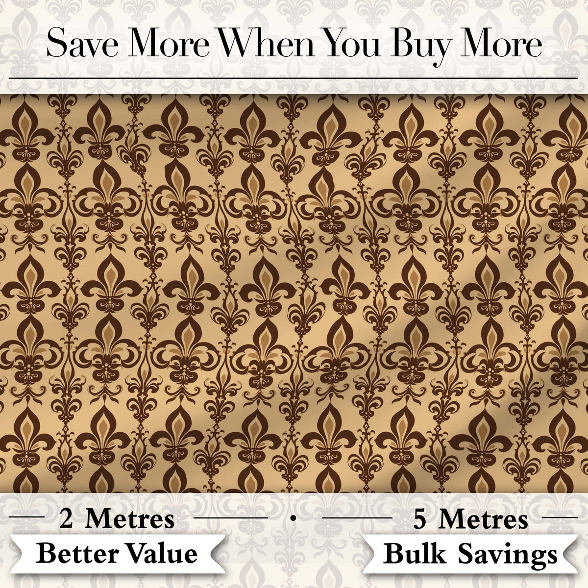 Bold Dark Brown Fleur De Lis Floral Damask Seamless Pattern Digital Print Fabric by the Metre UK Sewing Quilting Textile