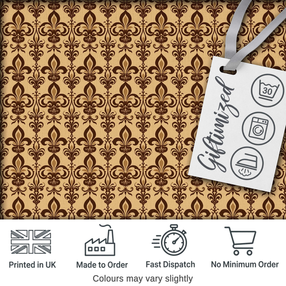 Bold Dark Brown Fleur De Lis Floral Damask Seamless Pattern Digital Print Fabric by the Metre UK Sewing Quilting Textile