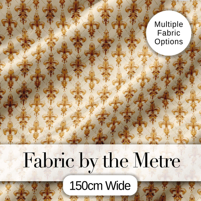 Luxury Gold Fleur De Lis Repeating Pattern Elegant Seamless Design Digital Print Fabric by the Metre UK Sewing Quilting Textile