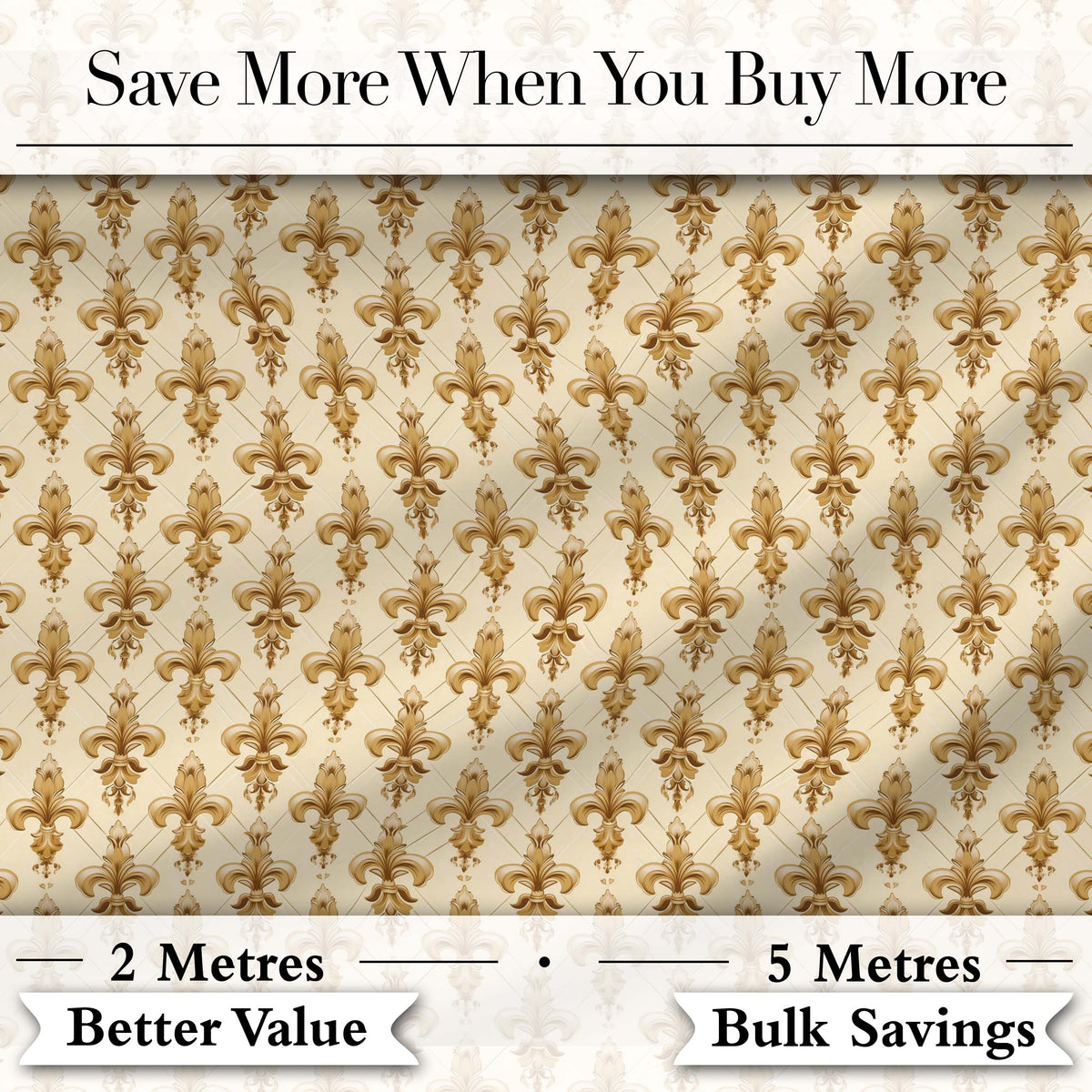 Luxury Gold Fleur De Lis Repeating Pattern Elegant Seamless Design Digital Print Fabric by the Metre UK Sewing Quilting Textile