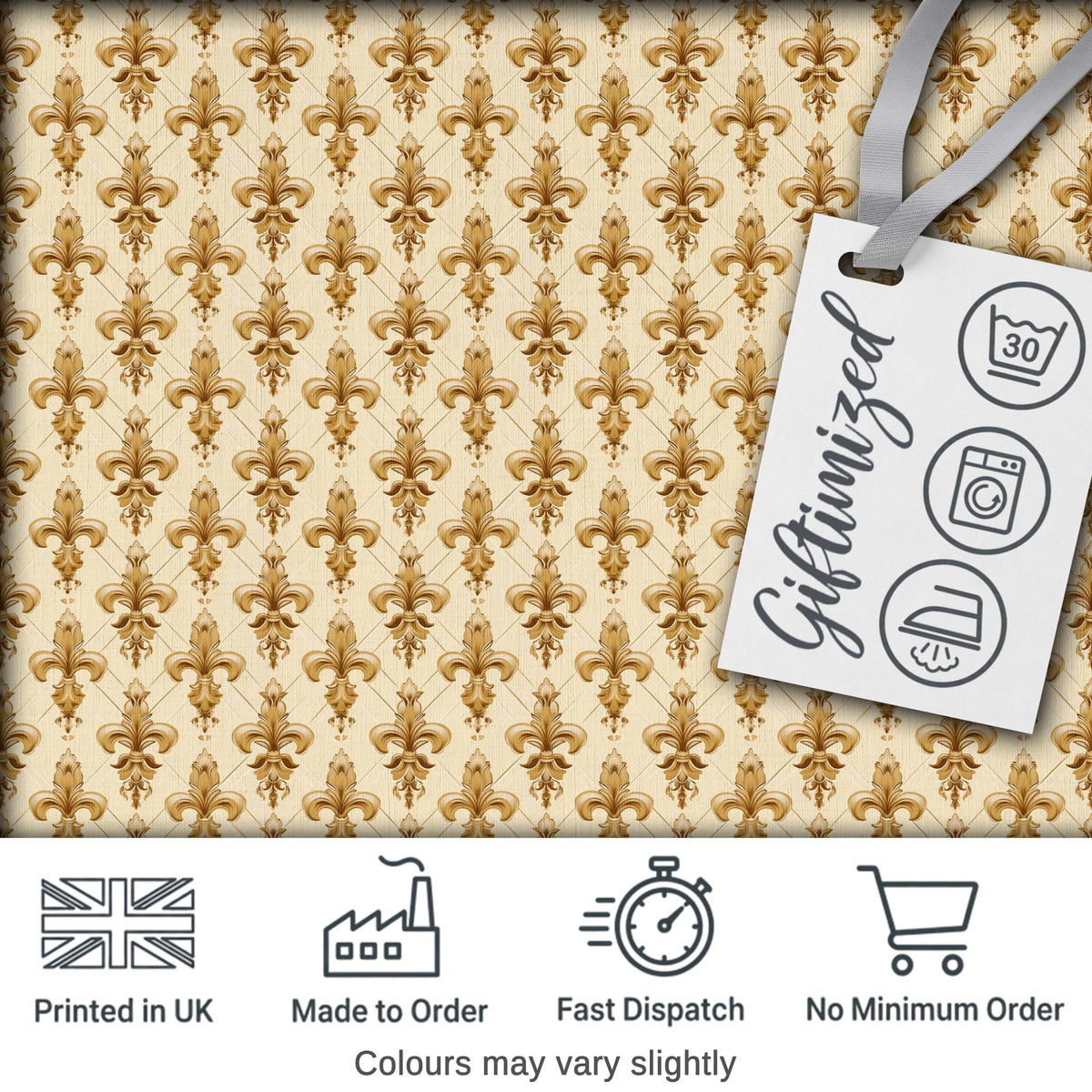 Luxury Gold Fleur De Lis Repeating Pattern Elegant Seamless Design Digital Print Fabric by the Metre UK Sewing Quilting Textile