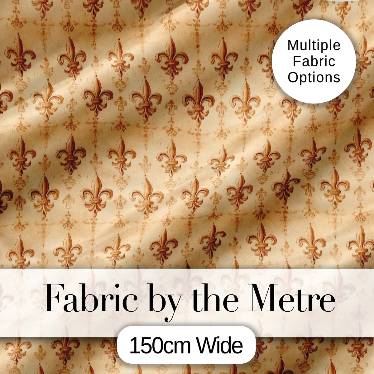 Vintage Aged Fleur De Lis Classic Antique Style Seamless Pattern Digital Print Fabric by the Metre UK Sewing Quilting Textile