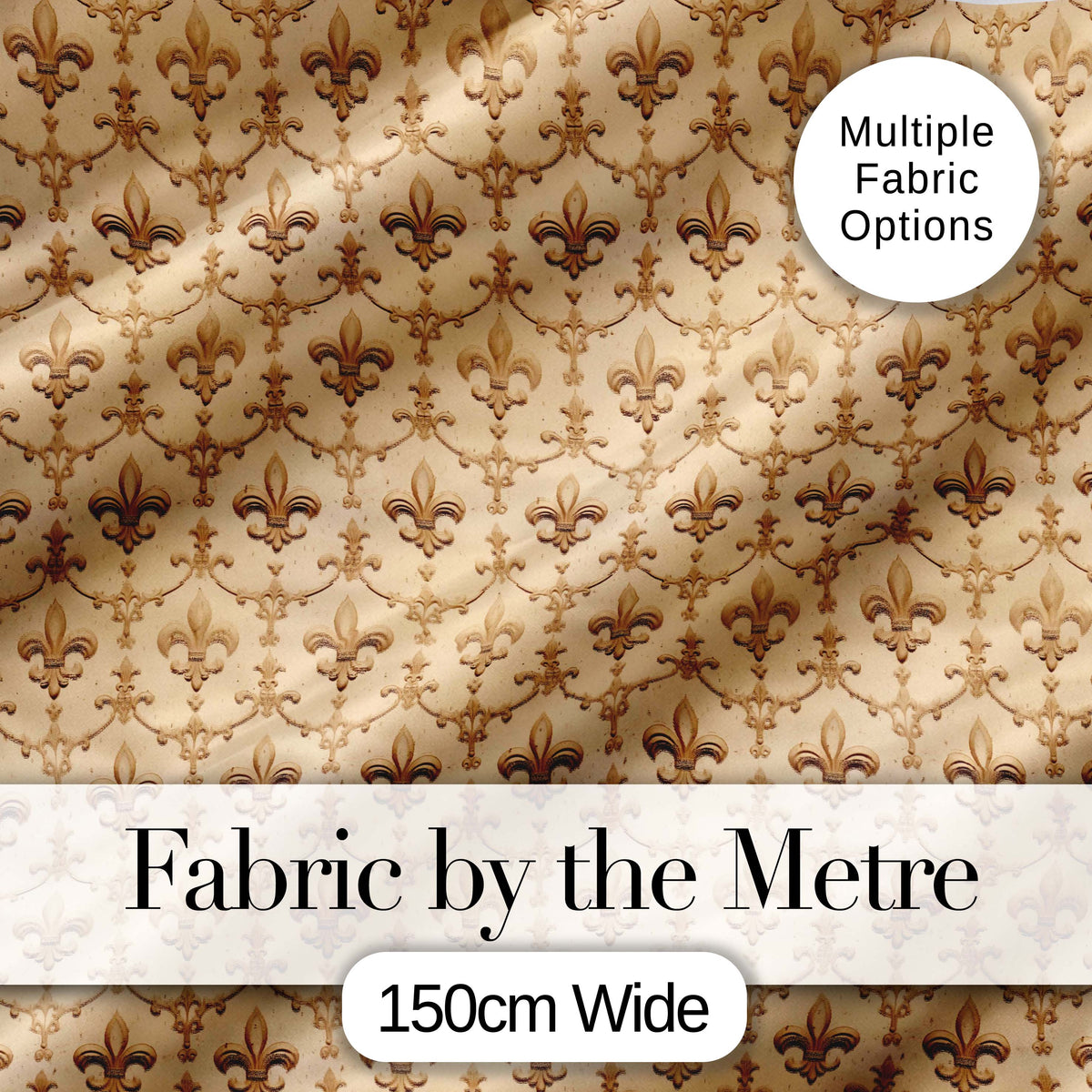 Classic Beige Fleur De Lis Scroll Detail Seamless Pattern Elegant Design Digital Print Fabric by the Metre UK Sewing Quilting Textile