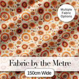 Orange Brown Circular Floral Motif Seamless Pattern Mid Century Style Digital Print Fabric by the Metre UK Sewing Quilting Textile