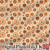 Orange Brown Circular Floral Motif Seamless Pattern Mid Century Style Digital Print Fabric by the Metre UK Sewing Quilting Textile