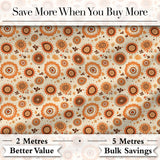 Orange Brown Circular Floral Motif Seamless Pattern Mid Century Style Digital Print Fabric by the Metre UK Sewing Quilting Textile