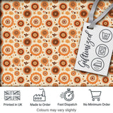 Orange Brown Circular Floral Motif Seamless Pattern Mid Century Style Digital Print Fabric by the Metre UK Sewing Quilting Textile