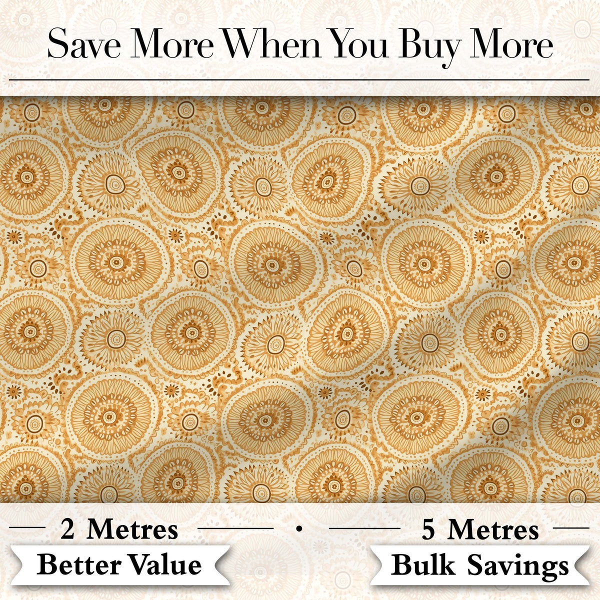 Warm Beige Ornate Mandala Floral Seamless Pattern Elegant Vintage Design Digital Print Fabric by the Metre UK Sewing Quilting Textile