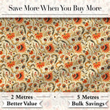 Bold Orange Navy Floral Vine Seamless Pattern Classic Decorative Style Digital Print Fabric by the Metre UK Sewing Quilting Textile