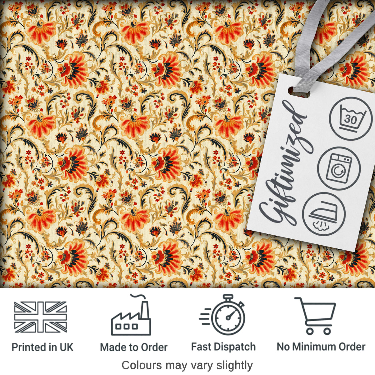 Bold Orange Navy Floral Vine Seamless Pattern Classic Decorative Style Digital Print Fabric by the Metre UK Sewing Quilting Textile