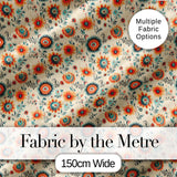 Playful Orange Blue Folk Floral Seamless Pattern Scandinavian Style Design Digital Print Fabric by the Metre UK Sewing Quilting Textile