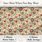 Playful Orange Blue Folk Floral Seamless Pattern Scandinavian Style Design Digital Print Fabric by the Metre UK Sewing Quilting Textile