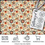 Playful Orange Blue Folk Floral Seamless Pattern Scandinavian Style Design Digital Print Fabric by the Metre UK Sewing Quilting Textile