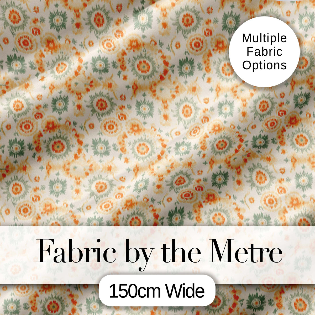 Soft Pastel Orange Green Floral Seamless Pattern  Garden Style Digital Print Fabric by the Metre UK Sewing Quilting Textile