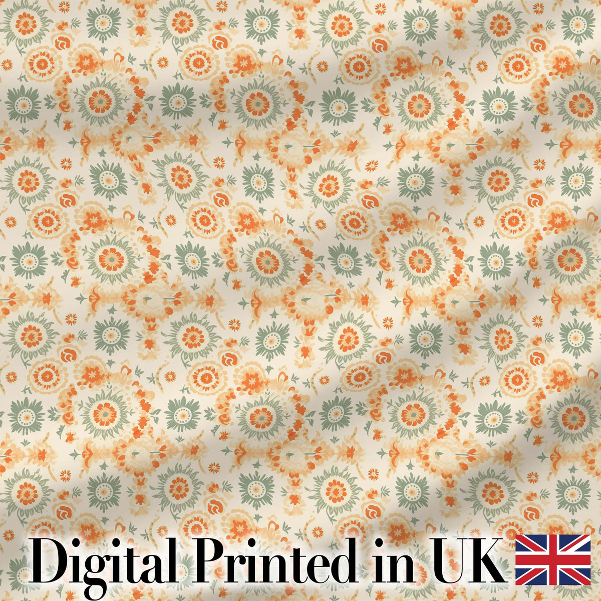 Soft Pastel Orange Green Floral Seamless Pattern  Garden Style Digital Print Fabric by the Metre UK Sewing Quilting Textile