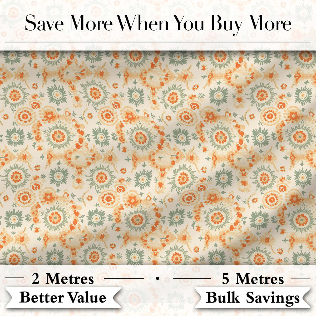 Soft Pastel Orange Green Floral Seamless Pattern  Garden Style Digital Print Fabric by the Metre UK Sewing Quilting Textile